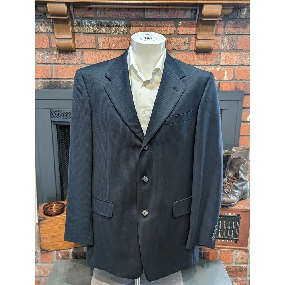 New No Tags Hart Schaffner Marx Mens 3 Button Pure Wool Navy Subtle Stripe 42L - Picture 1 of 6